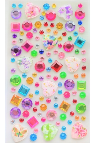 Taş Sticker Renkli Desenli Kalpler Yapışkanlı Saç , Yüz Ve Tırnak