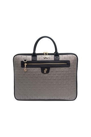 Silver & Polo Silver Polo Platin - Siyah Logolu Kadın Laptop Ve Evrak Çantası Sp1175