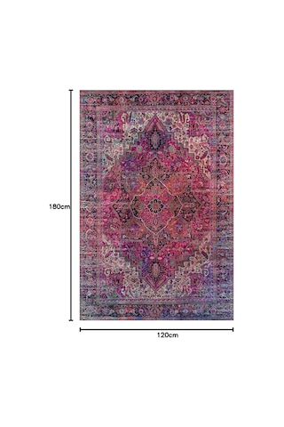 Ozrin Desenli Kadife Pamuk Tabanlı Yıkanabilen Kaydırmaz Antibakteriyel Salon Halısı 120x180 Çok Renkli