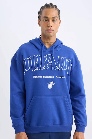 DeFactoFit NBA Miami Heat Boxy Fit Kapüşonlu Kanguru Cepli Kalın Sweatshirt D3229AX24WNBE181 Mavi