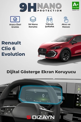 S-dizayn Renault Clio 6 Evolution 9h Nano Dijital Gösterge Ekran Koruyucu Parlak 2026 Üzeri A+ Kal