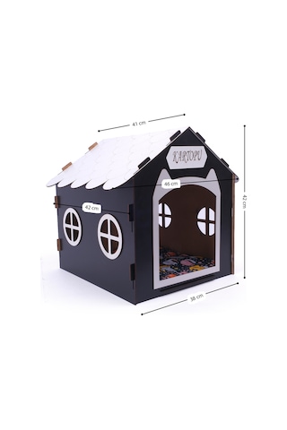 Ahşap Özel İsim Baskılı Dekoratif Kedi Evi-kulübesi, Kediler İçin Kulübe, Kedi Kulübesi Siyah