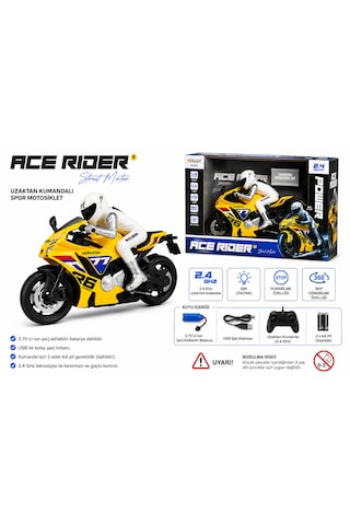 Ace Rider 2.4 Ghz Uzaktan Kumandalı Işıklı Spor Motosiklet Açık Sarı