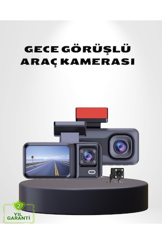Üç Kameralı Dash Cam 170 Geniş Açılı Full Hd Gece Görüşlü