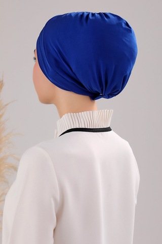 Melodi Scarf Kadın Üç Bantlı Çapraz Hazır Türban Dış Bone Saks Mavisi Saks Mavisi
