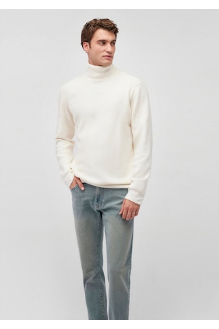 Mavi Boğazlı Beyaz Kazak Slim Fit / Dar Kesim 0710196-80194 Beyaz