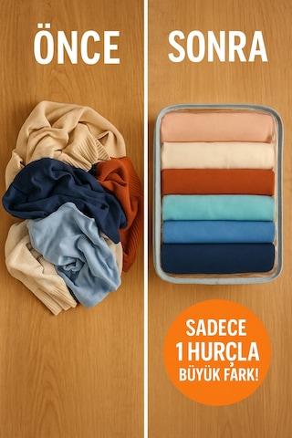 5'li Set Şeffaf Kapaklı Hurç 28x32x15 Cm Orta Boy Dolap İçi Kıyafet Ve Havlu Düzenleyici Gri