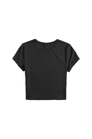 Bisiklet Yaka Siyah Renk Fitilli Kısa Kollu Slim Fit Crop Top Bluz Siyah