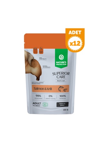 Nature S Protection Superior Care Kızıl Tüylü Köpekler İçin Somonlu & Krilli Sos İçinde Yaş Köpek Maması 85g 12 Adet
