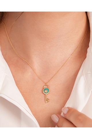 Debora Jewelry 14 Ayar Altın Çiçekli Mineli Kilit Kolye