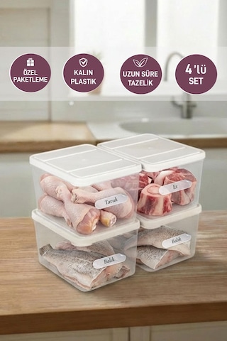 Selka Home 4 Adet Derin 1 Lt. Nora Organizer Buzdolabı Buzluk Düzenleyici Saklama Kabı