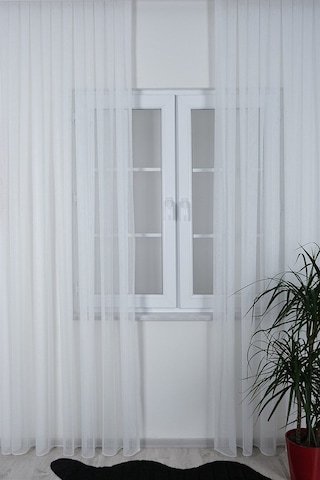 Damla Keten Görünümlü Leno Tül Perde Pilesiz Ekru - Ekru