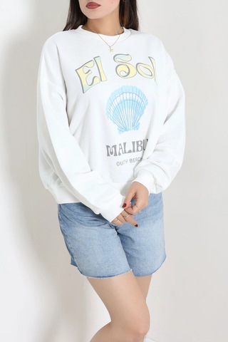 Modi Quzu İki İplik Baskılı Sweatshirt Beyaz - 75369.2002. 2beyaz