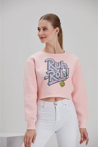 Meecy Kadın Pembe Baskılı Sweatshirt Pembe Pembe