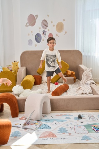 Funbed Yeni Nesil Montessori Çocuk Yatağı & Oyun Alanı Yıkanabilir Sıvı Geçirmez Bej - 836527200