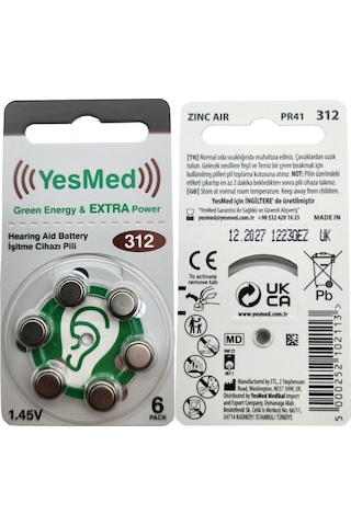 Yesmed Extra Power 312 No Kulaklık Pili 1 Paket 6 Adet Pil