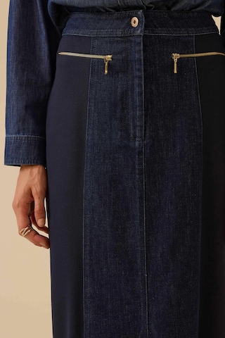 Seçil Kadın Çift Kumaşlı Yırtmaç Detaylı Jean Etek 0001 Lacivert Lacivert