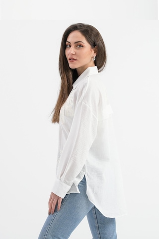 Pulpayet Nakışlı Keten Gömlek - Ekru-ekru Ekru