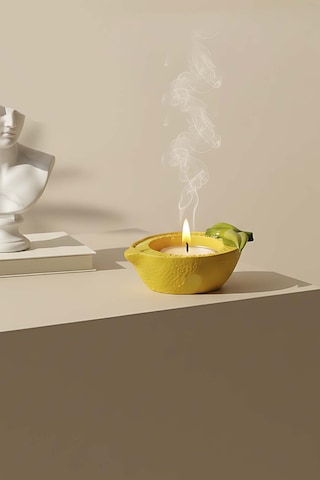 Limon Tasarımlı Dekoratif Sarı Mumluk Sarı