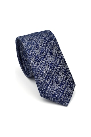 Gri Kırcıllı Desenli Lacivert Dokuma Kumaş Mendilli Slim Fit Kravat // Sdk-2501-2 Lacivert