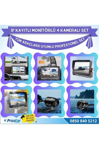 9 Inç Dörde Bölünür Kayıtlı 256gb Sd Destekli 4 Kameralı 720p Ahd 4 Pin Soketli Tak Kullan Kamera Seti