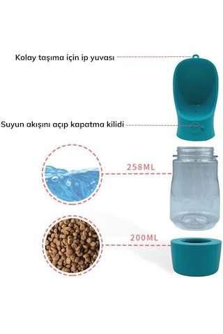 Taşınabilir Mama Hazneli Evcil Hayvan Suluğu Seyahat Kabı Kilitlenebilen Su Sızdırmaz 380ml 5492