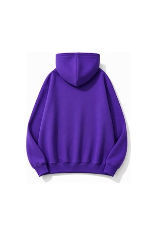 Herkesemoda Yazı Baskılı Kapüşonlu 2 İplik Şardonlu Sweatshirt Mor