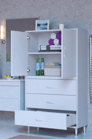 Eliusta Alia Çok Kullanışlı Dolap G:80 Cm Üst Bölme Kapaklı Alt Bölme Çekmeceli 80x138x32,5 Cm Modüler Dolap Beyaz