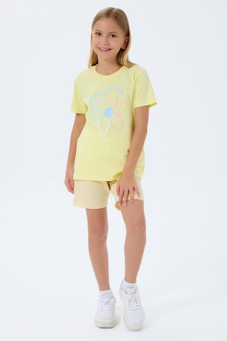 Rolypoly 3795 %100 Pamuk Kız Çocuk Kısa Kol Cepli Şort Pijama Takımı Açık Sarı
