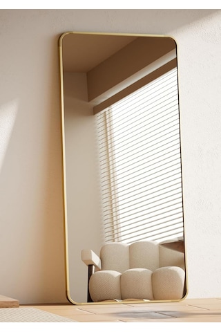 Pera 180x66 Yuvarlak Köşeli Yer Aynası Ayaklı, Asılı, Duvara Yaslı, Yatak Odası, Giyinme Odası Gold