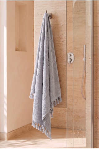 Bağlamalı Banyo Havlusu %100 Pamuk, 70x140 Cm, Jakarlı Duş, Vücut, Plaj Havlusu Dayanıklı, Hızlı Kuruyan Gri