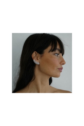 Éclat Collection Vega Gümüş Renk Çelik Zirkon Taşlı Ear Climber Kadın Küpe Gümüş Gümüş