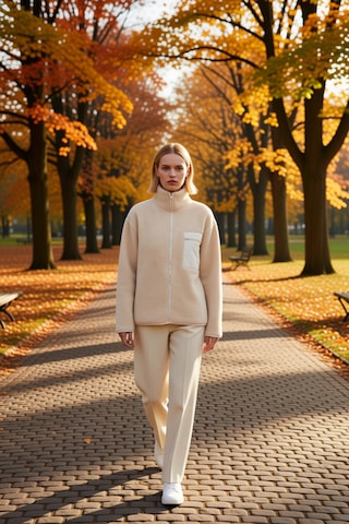Benerly Kadın Dik Yaka Düşük Kol Tam Fermuarlı Peluş Sweatshirt Fonksiyon Taş