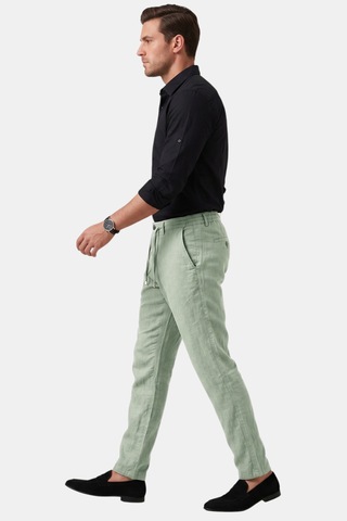 Rizzup Açık Yeşil Slim Fit Likralı Keten Dokulu Lastikli Belli İpli Yazlık Erkek Pantolon 2603001