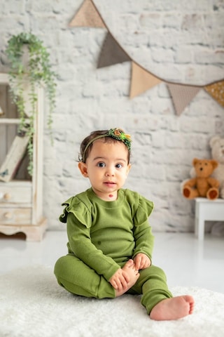 Gots Sertifikalı %100 Organik Pamuk Fırfırlı Sweatshirt Ve Pantolon Takım 0 - 4yaş - 5317 - Haki