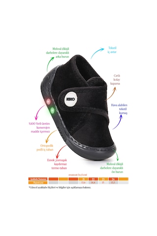 Kiko Kids Petri Günlük Işıklı Kız Bebek Ev Okul Kreş Panduf Siyah Siyah