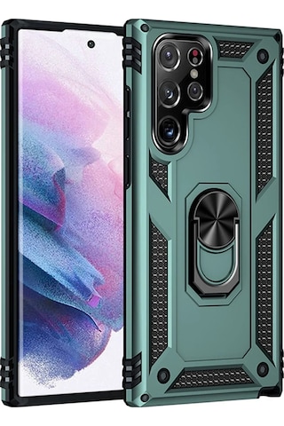 Newface Samsung Galaxy Uyumlu S21 Ultra Kılıf Sofya Yüzüklü Silikon Kapak Semeglbl - 38 - Yeşil