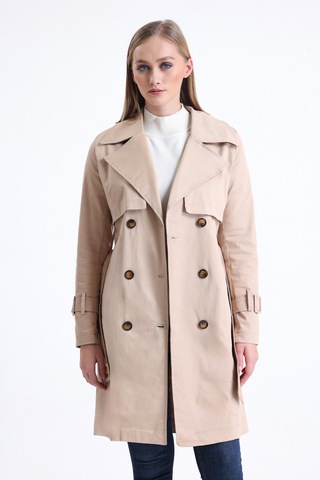 Pastelastore Esnek Pamuk Gabardin Midi 95cm Astarsız Kadın Trençkot 1118 Bej