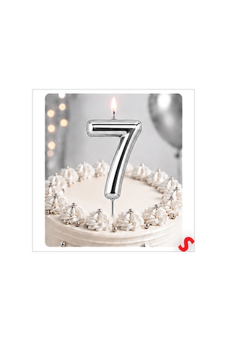 7 Rakam Mum Gümüş - 10 Cm