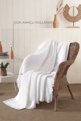 Elart Ruffle Pike Çift Kişilik 220x240 Cm Beyaz Beyaz