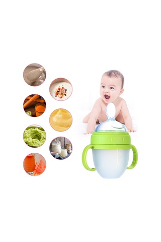 Padalink Yeşil 150ml Gn033 Bebek Reçeli Bardağı - Sırt Çantası Kaşığı İle, Sızıntısız, Toksik Olmayan, Taşınabilir Silikon Mam Ürünü