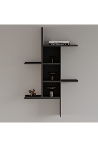 Madagaskar Duvar Rafı Asimetrik Tasarım, Duvara Monte Dekoratif Kitaplık Antrasit