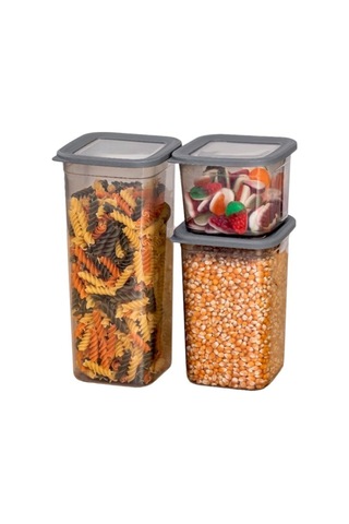 Deconox 3'lü Set Sızdırmaz Kapaklı Kare Erzak Saklama Kabı 650ml - 1300ml - 1900ml Antrasit Sku: Smg8690010175625 Açık