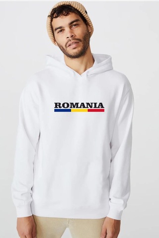 Romania Flag Lettern Beyaz Erkek 3ip Kapşonlu Sweatshirt Beyaz
