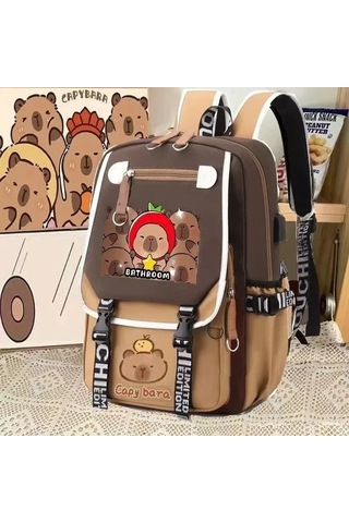 Daheng3 "şık Kawaii Capybara Bilgisayar Sırt Çantası Üniversite Okul Günlük Sırt Çantası Gençler Için Büyük Kapasiteli Ayarlanabilir Askılı Okul Çantası " Kahverengi