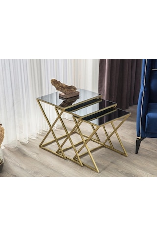 Venedik Gold Metal Ayaklı,Füme Aynalı Zigon Sehpa (533735195)