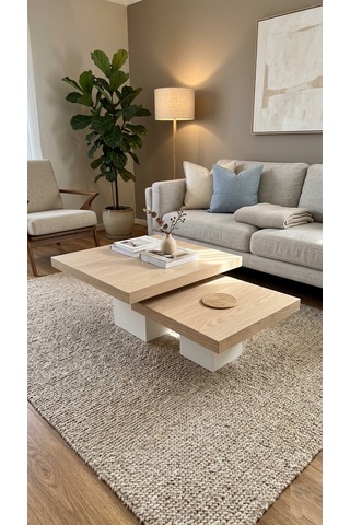 Most Marmoris %100 Mdf Meşe Aytaşı Orta Sehpa Set Evinize Teslim