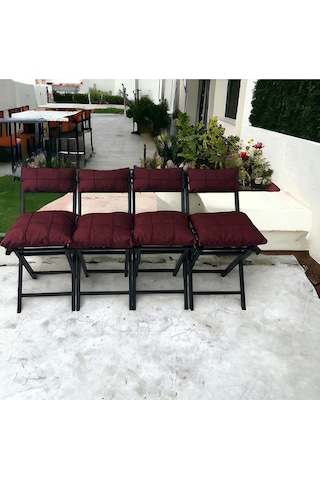 Modern Style Home Bahçe - Balkon, Iç Ve Dış Mekan Katlanır Metal Sandalye 4 Adet Bordo