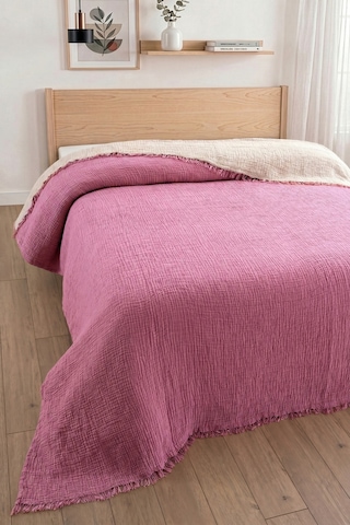 Tek Kişilik 4 Kat Müslin Yatak Örtüsü - %100 Pamuk, Çift Taraflı Müslin Pike - 170x240 Cm - Fuşya