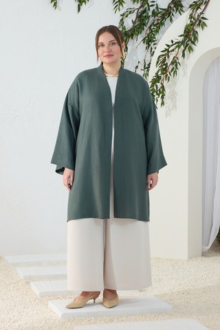 Aker Zümrüt Dökümlü Keten Kimono Zümrüt Zümrüt